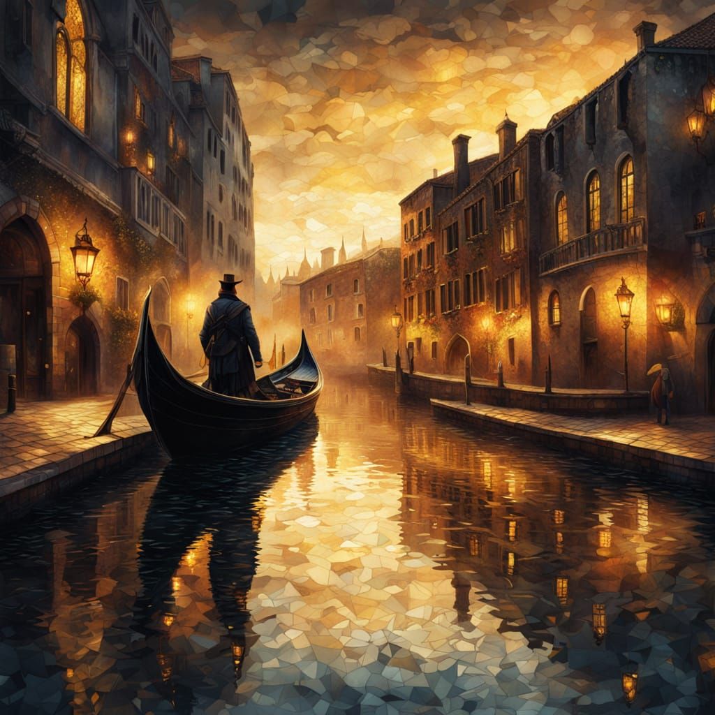 Ethereal Dark Fantasy Gondola Ride at Golden Hour