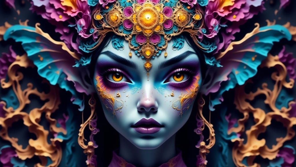 Alien with Mandala Headdress in Volumetric Light