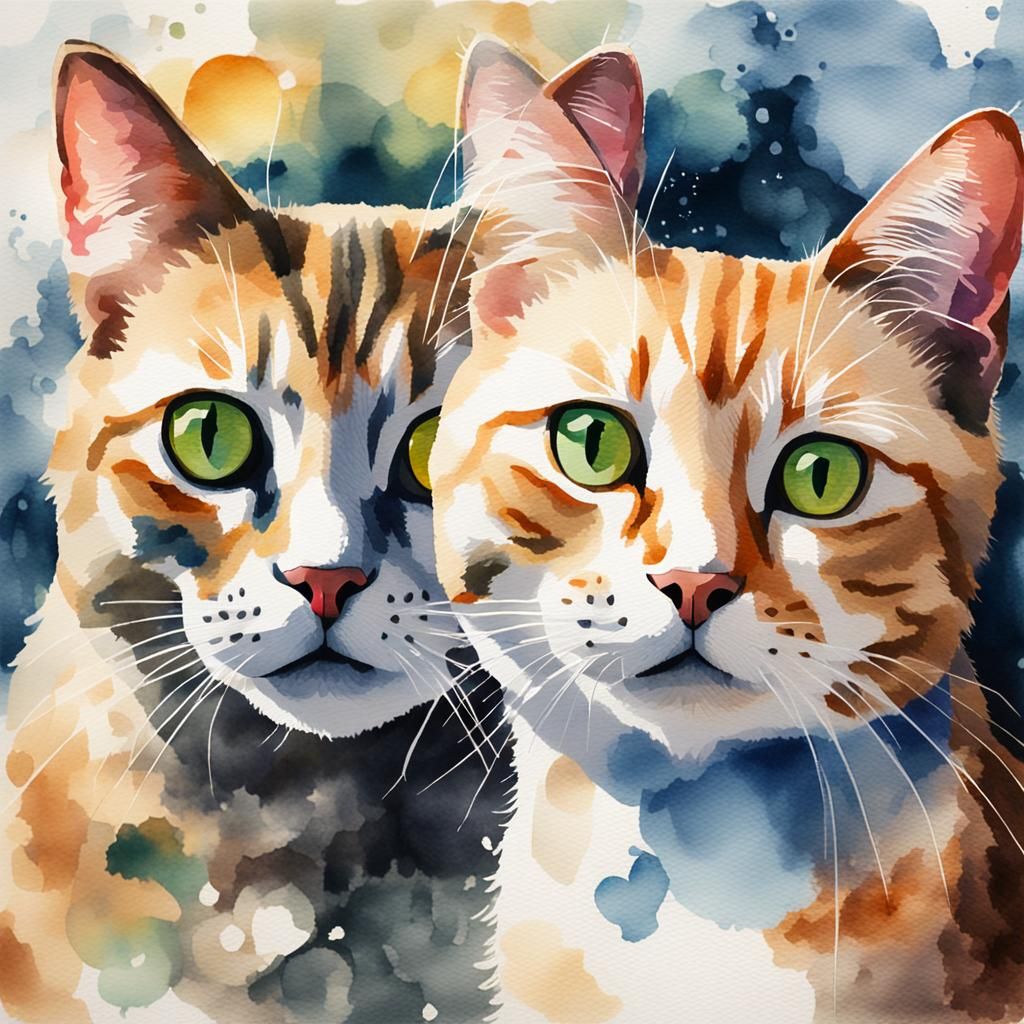 Watercolor Cats in Natural Lighting
