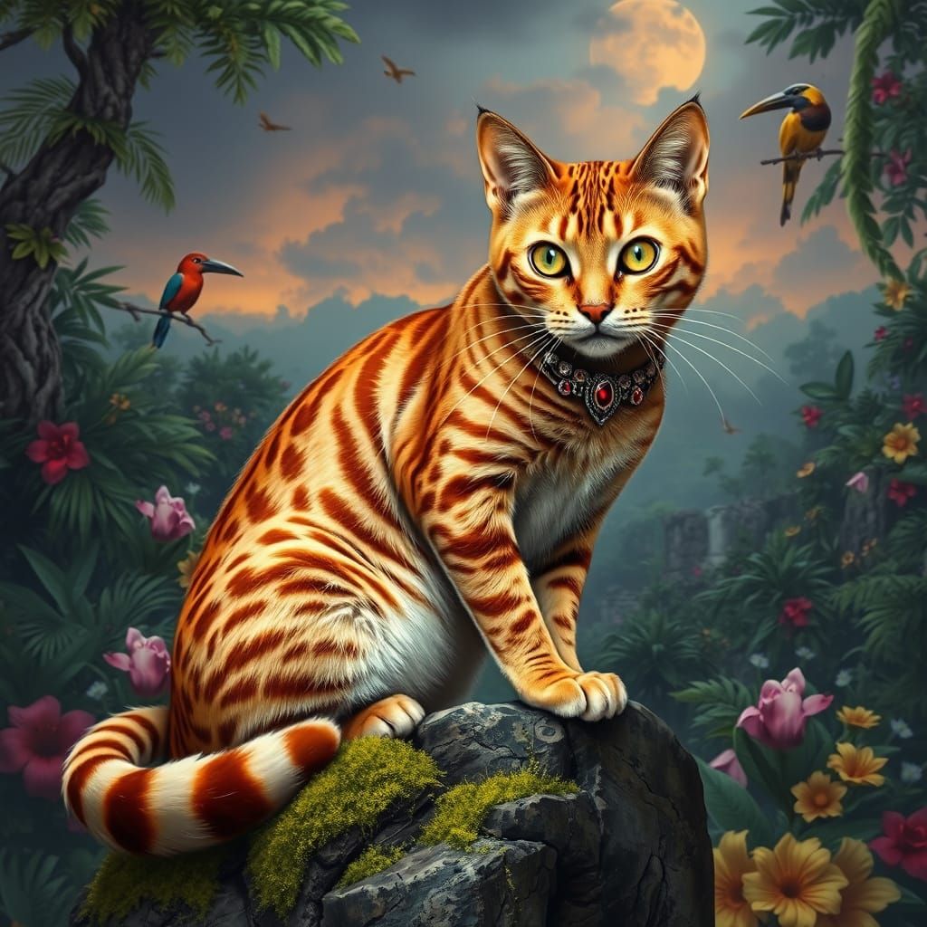 Bengal Cat with Tribal Markings in Hyperrealistic Style