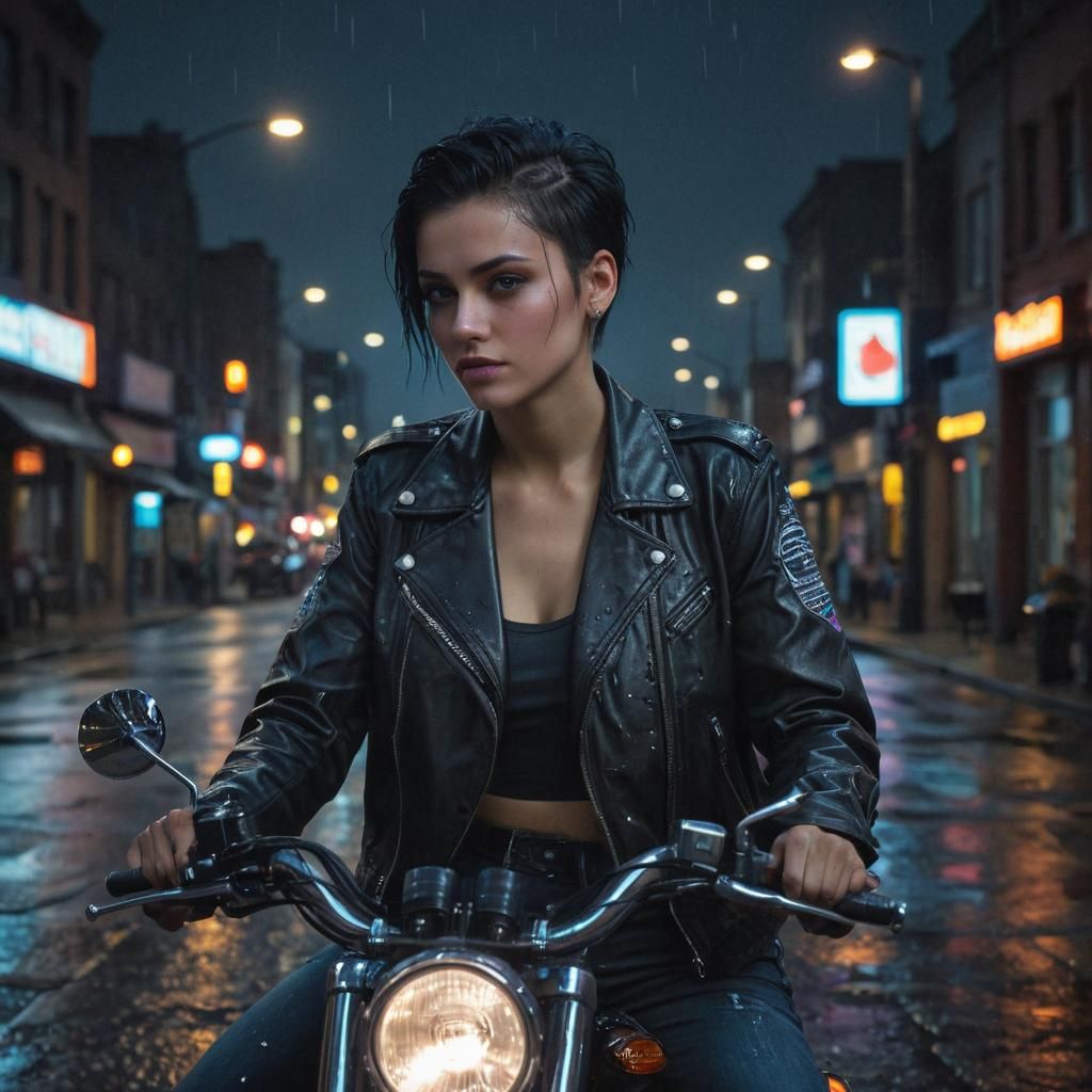 Neon City Biker Portrait in Unreal Engine 5 Style