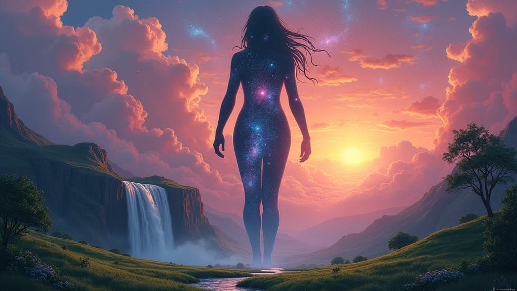 Cosmic Deity in Landscape, Digital Oil Painting