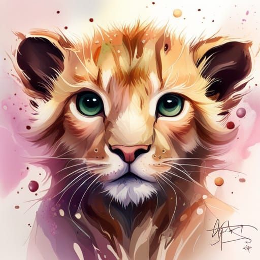 Cute Lion Cub Portrait in Digital Art Style
