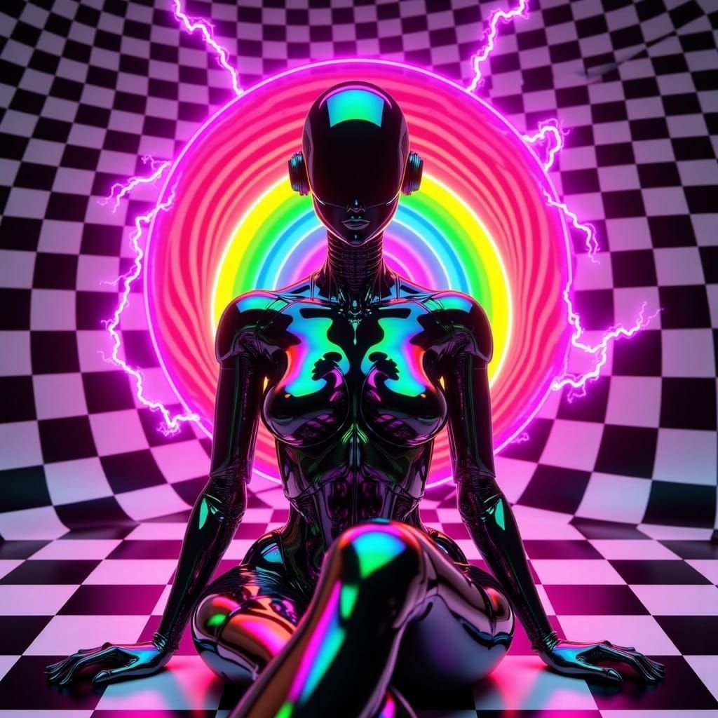 Neon Robot in Cyberpunk Dreamscape