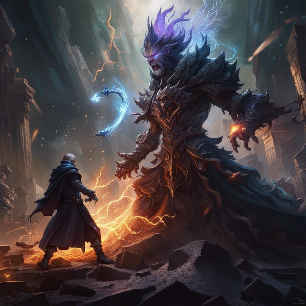 Elemental Mages Battle in Dark Fantasy Style