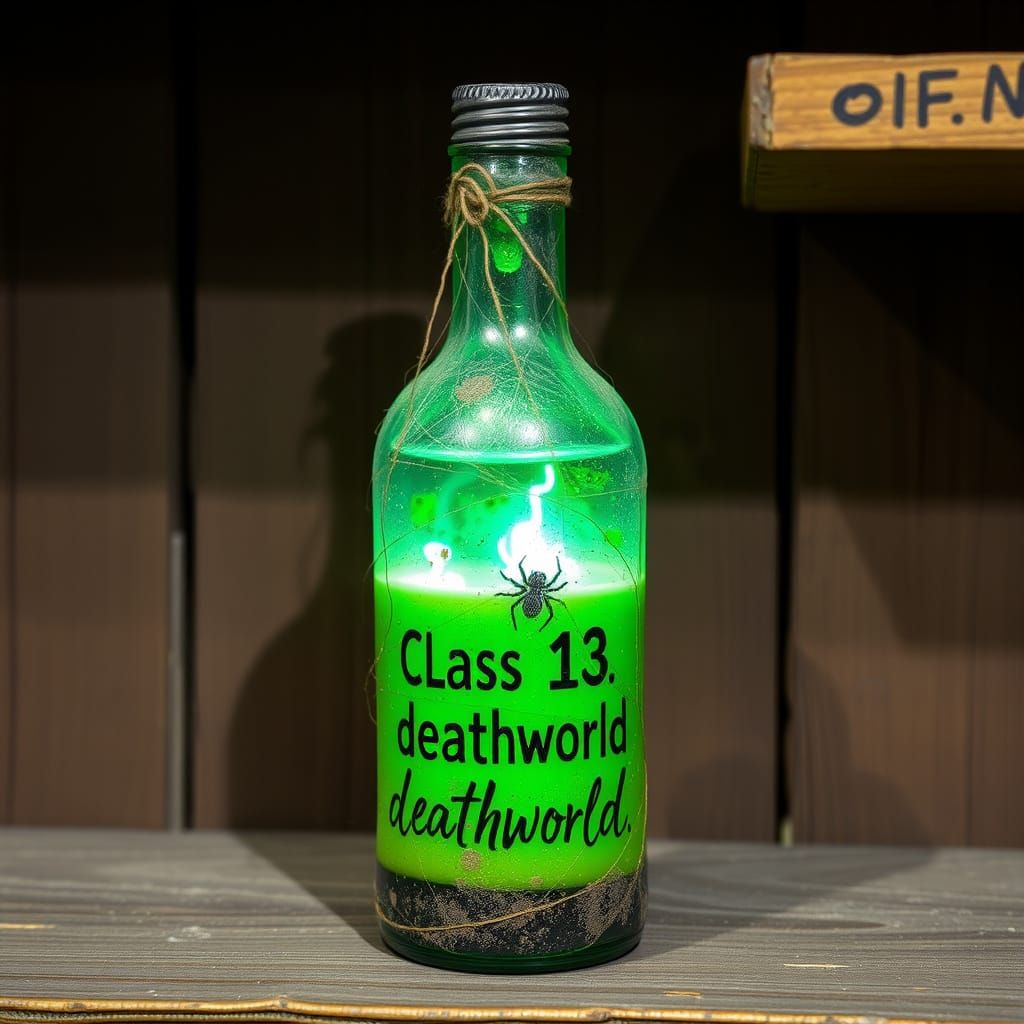 Glowing Potion Bottle on a Dusty Shelf