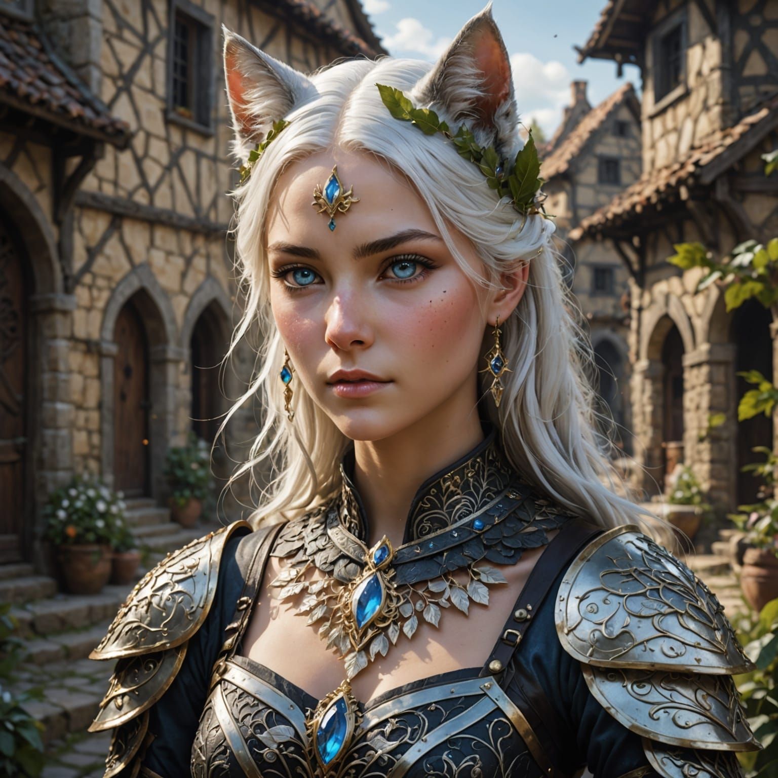 Regal Cat-Girl in Dark Fantasy Concept Art