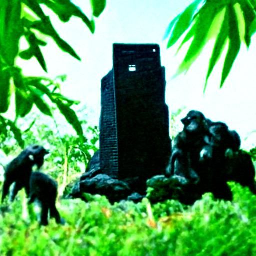 Black Monolith Among Monkeys in the Jungle