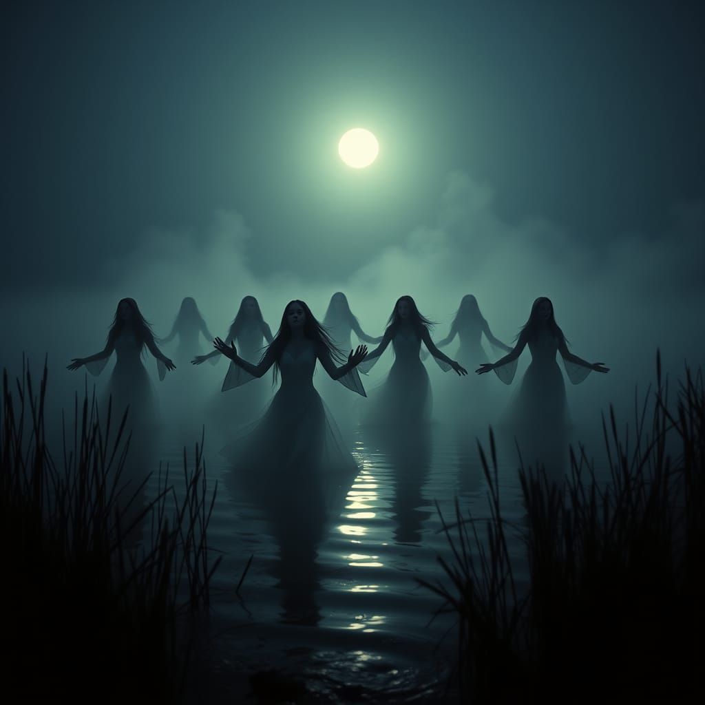 Slavic Water Nymphs Dance on a Moonlit Lake