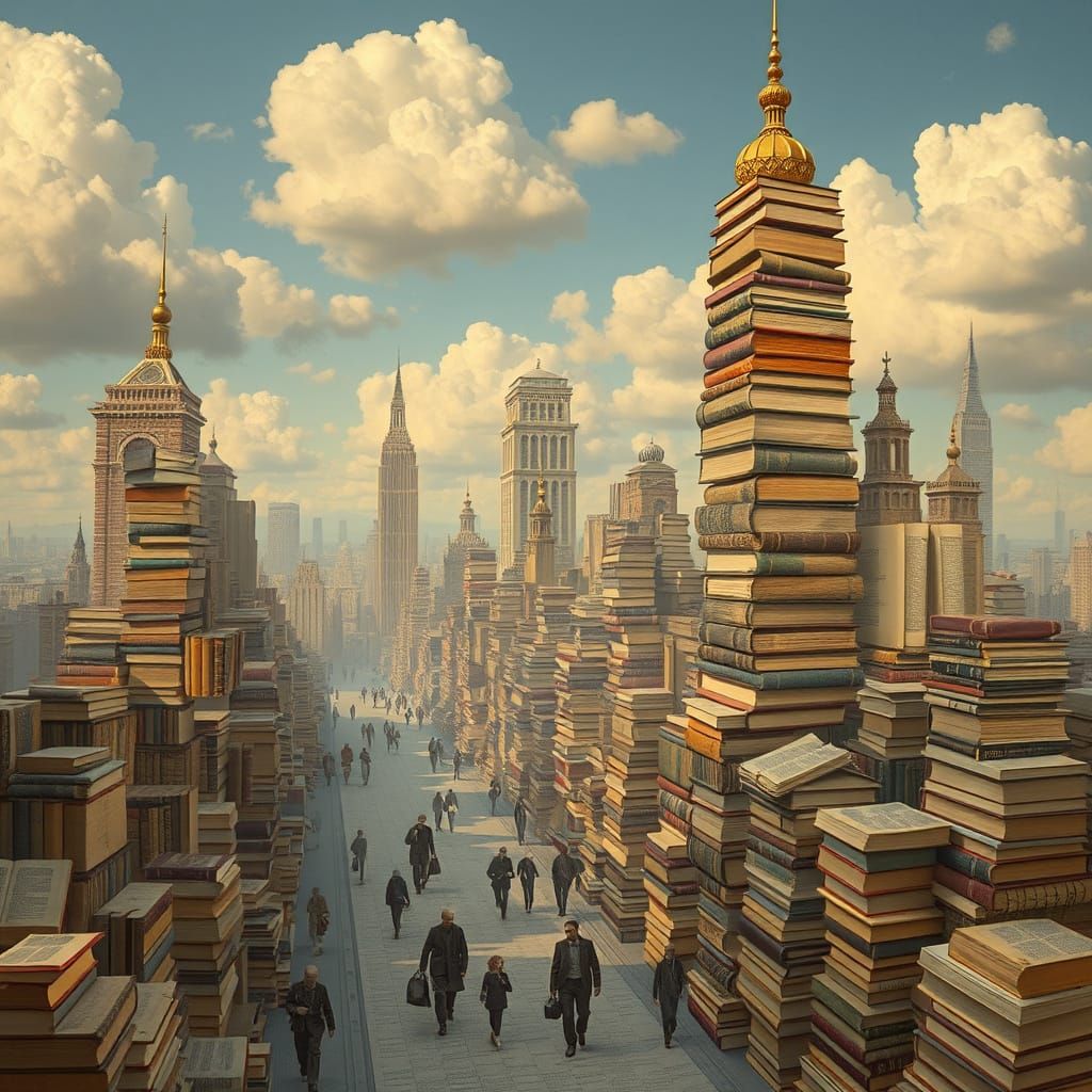 Literary Metropolis: A Surreal Cityscape of Books