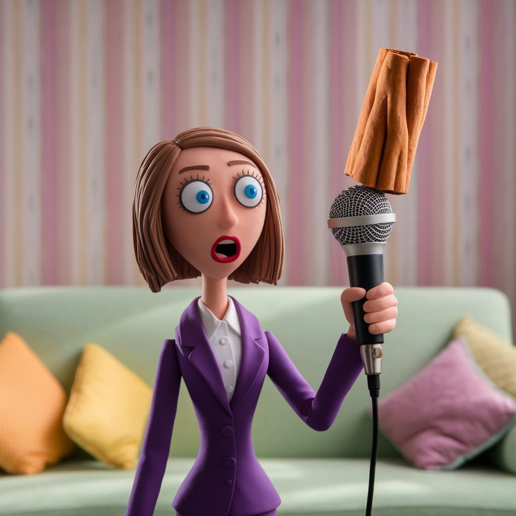 Claymation News Anchor Surprised by Magical Cinnamon Stick