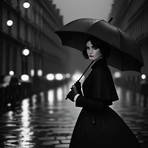 Film Noir Image of Woman Walking Alone in Paris