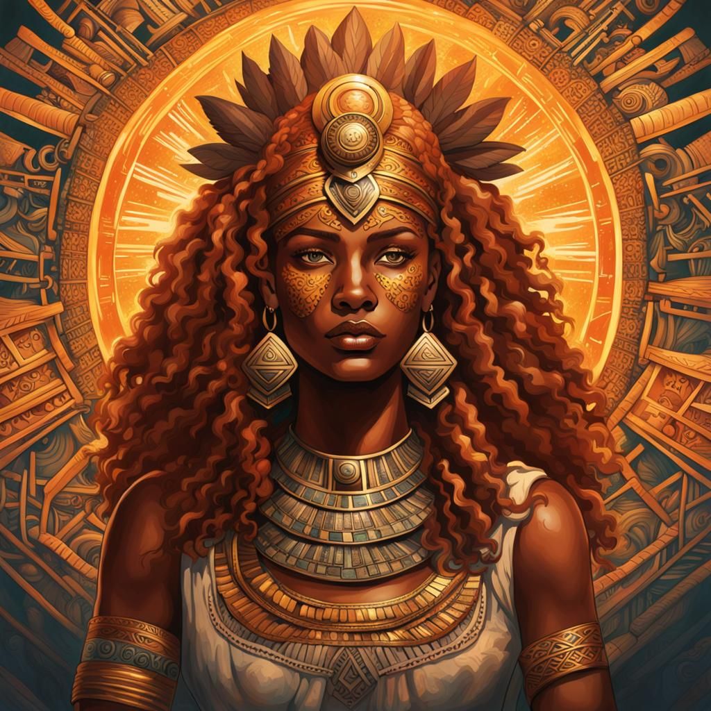 Aztec Sun Goddess with Ginger Curls