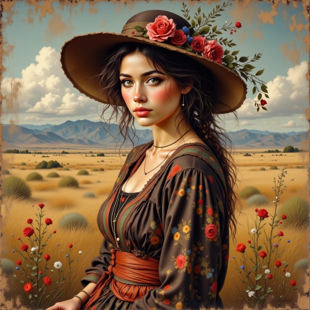 Pioneer Woman Portrait in 1850s Oregon Trail Style