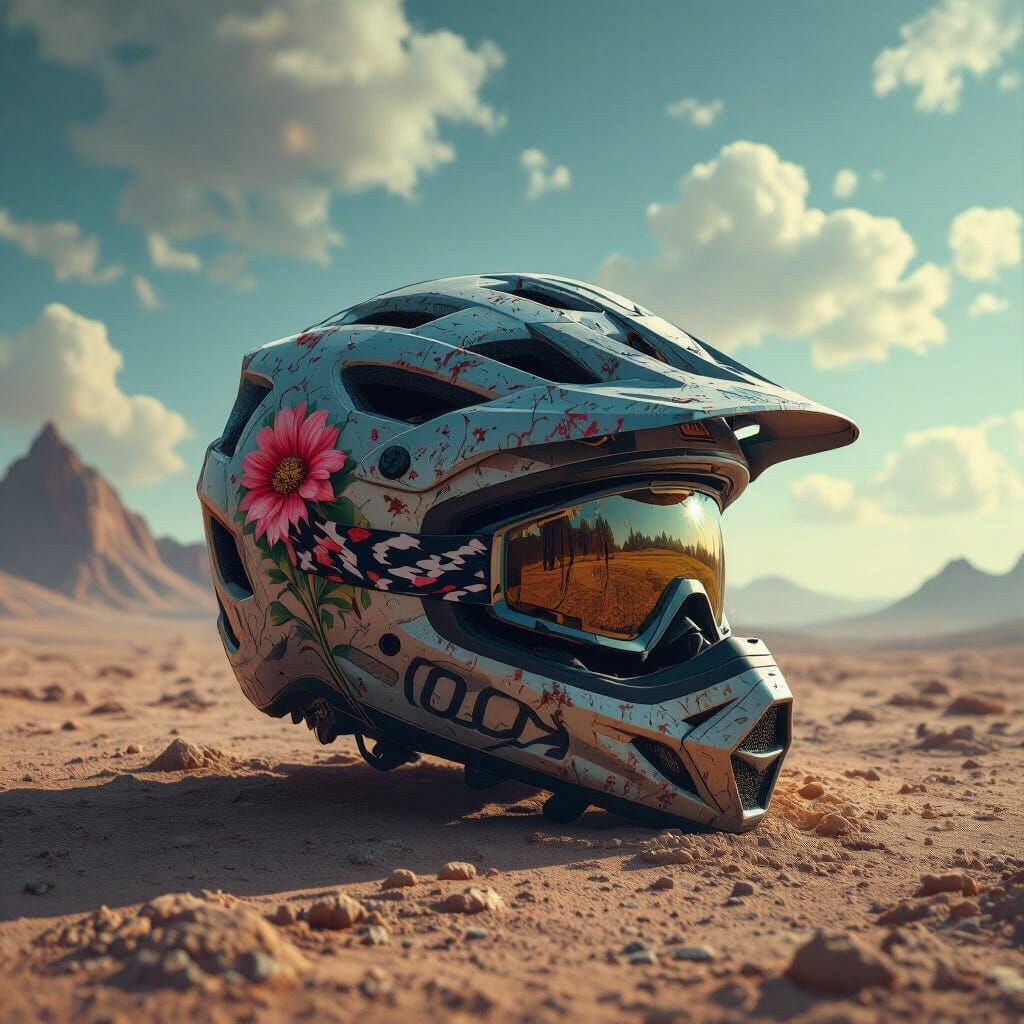 Melting Helmet on Alien Planet: Digital Art