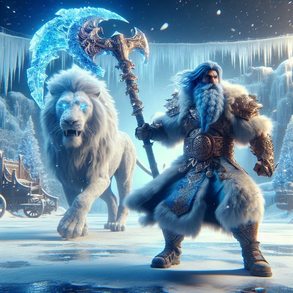 Heroic Dwarf and White Lion in Winter Arena