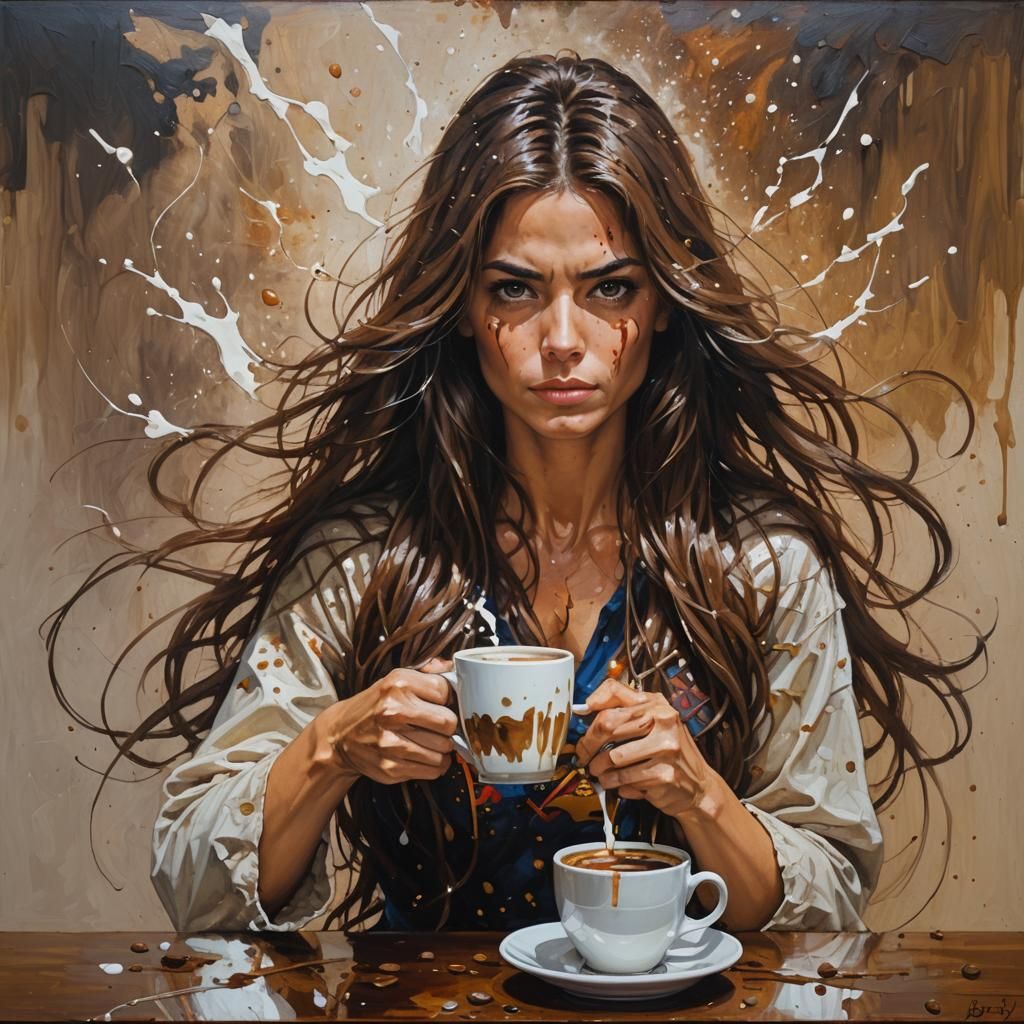 Coffee Superheroine in Oil Painting Style