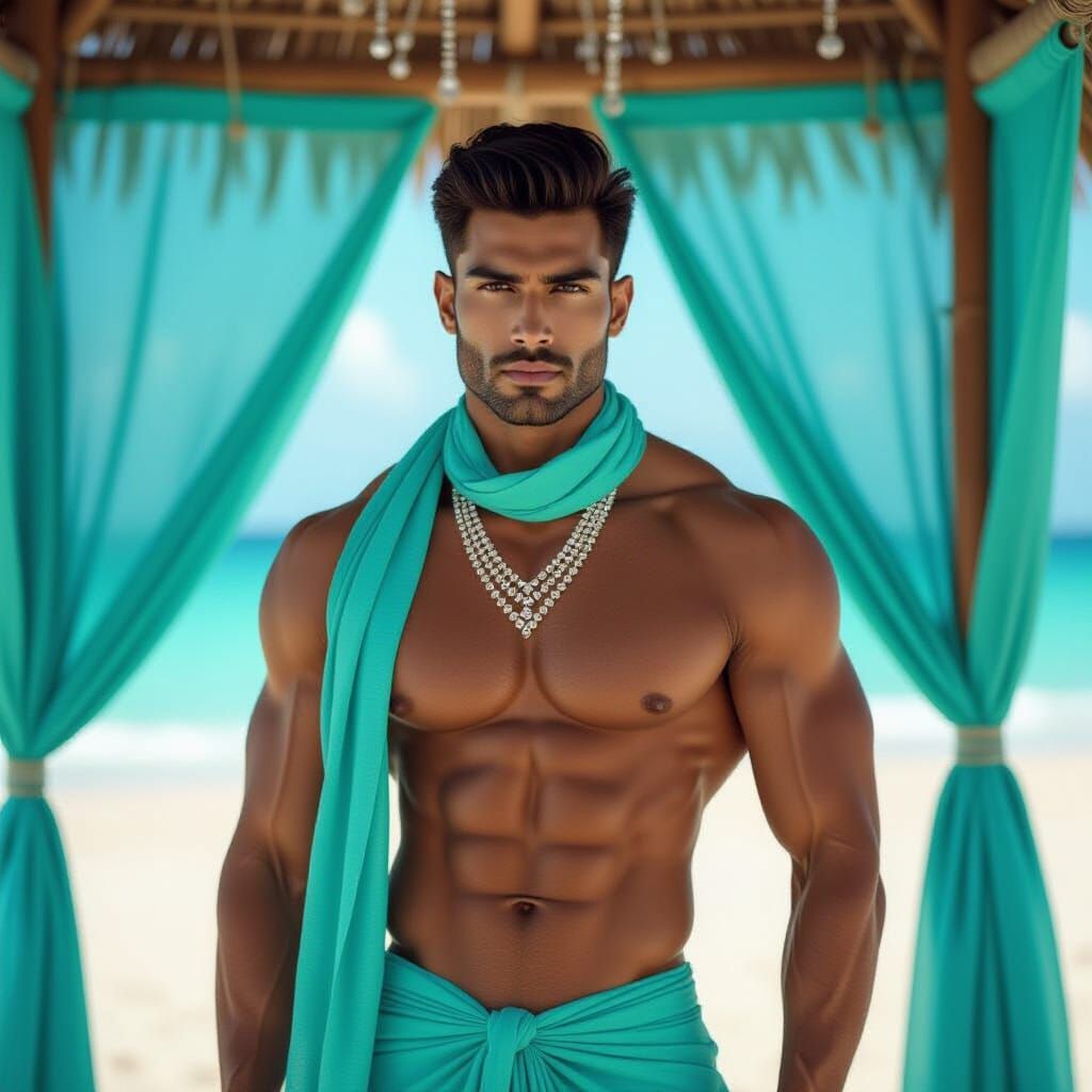 Photorealistic Image of Muscular Indian Man on Beach