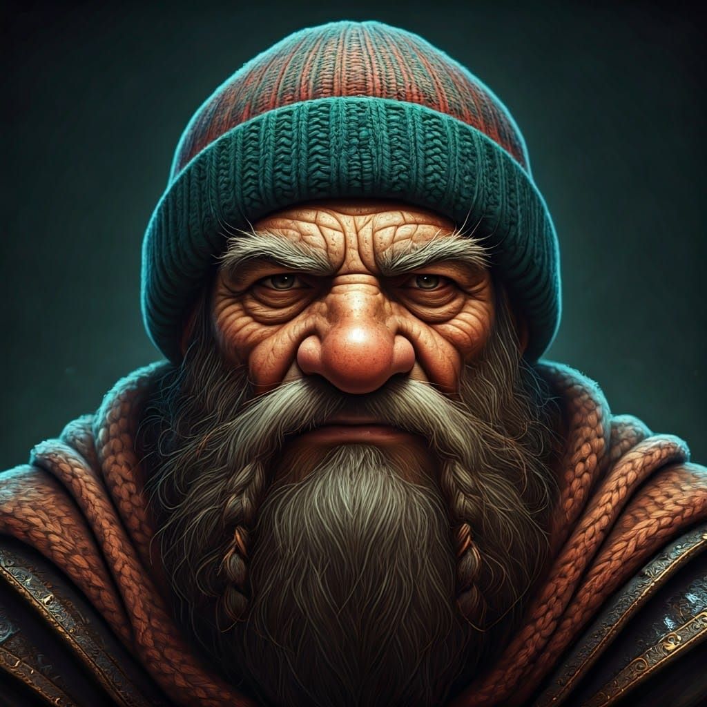 Stern Dwarf Wizard in Intricate Knit Beanie