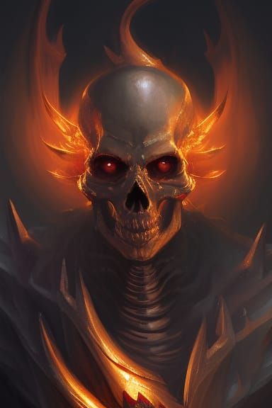 Flaming Skeleton King with Crown: Fantasy Art