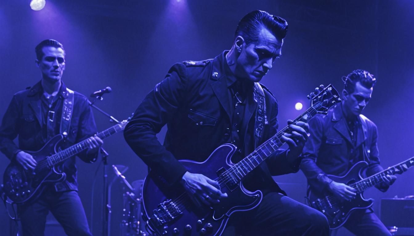 Psychobilly Band Performance in Dark Surrealism Style