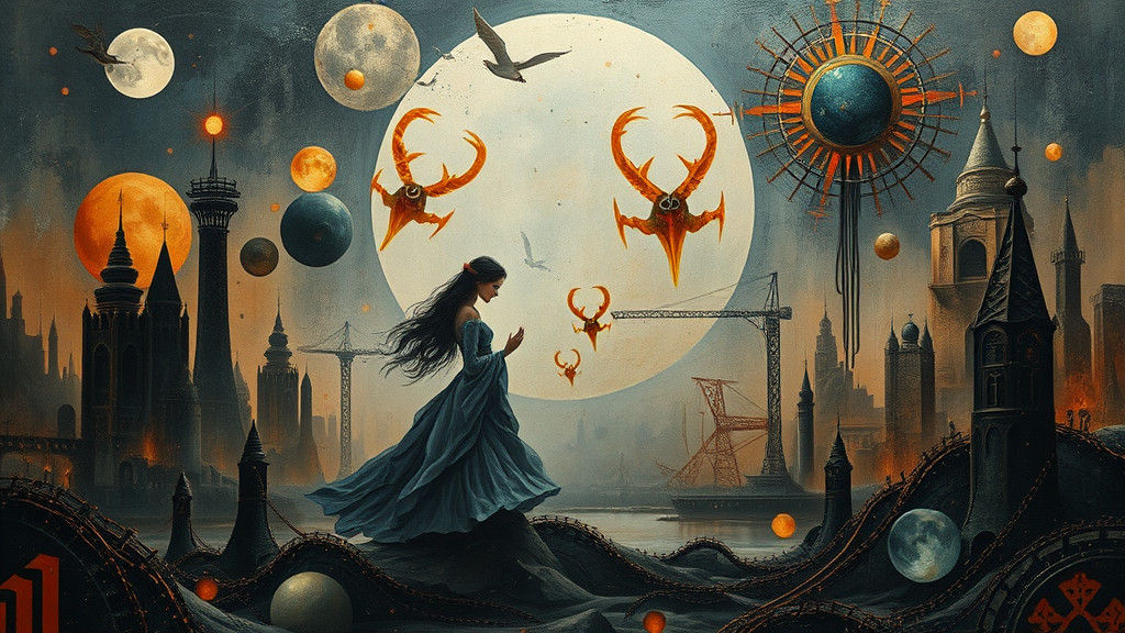 Mystical Figure in Dreamy Dystopian Impasto Landscape