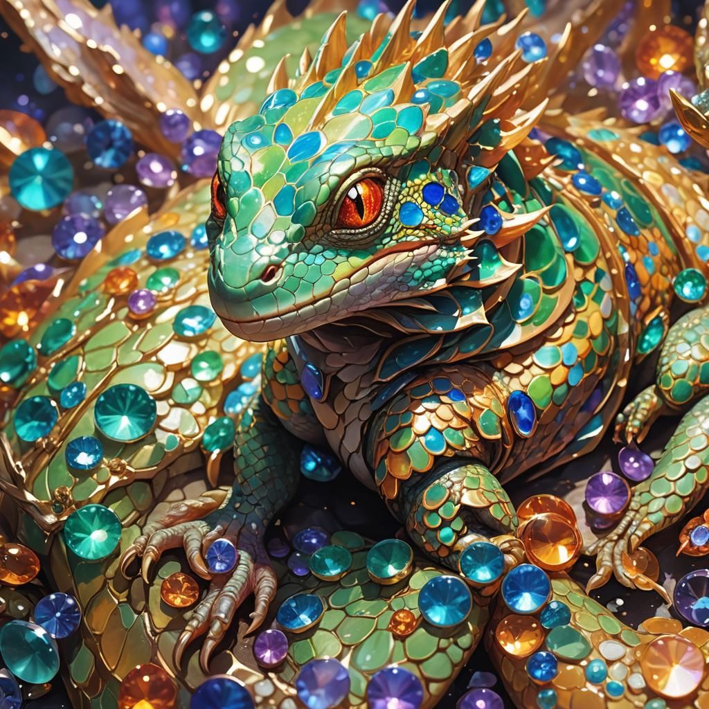 Anime Pregnant Lizard Close-up in 3D