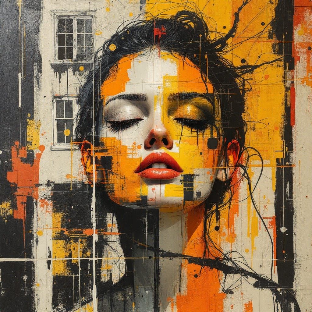 Expressive Abstract Portrait on Sunlit Street