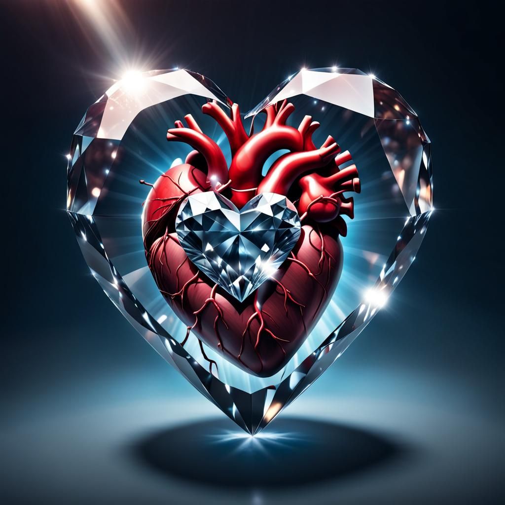 Diamond Heart Radiating Light in Mid-Air