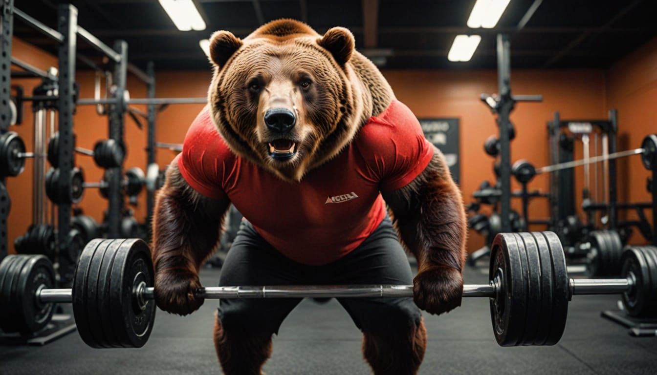 Kodiak Bear Lifting Weights: Sports Photography