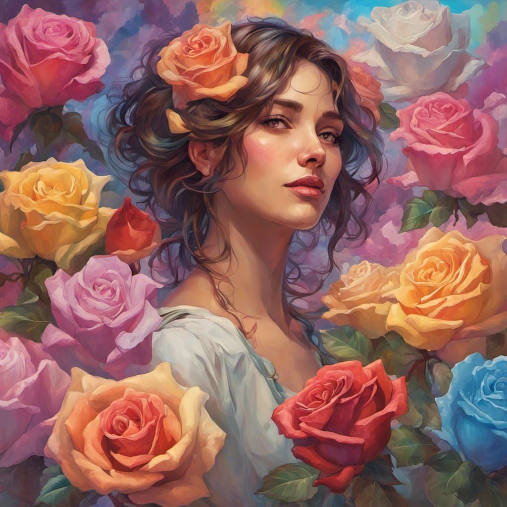 Rainbow Roses Family Portrait in Hyperdetailed Art Style