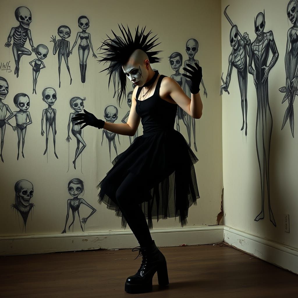 Gothic Punk Dancer in Dark Room