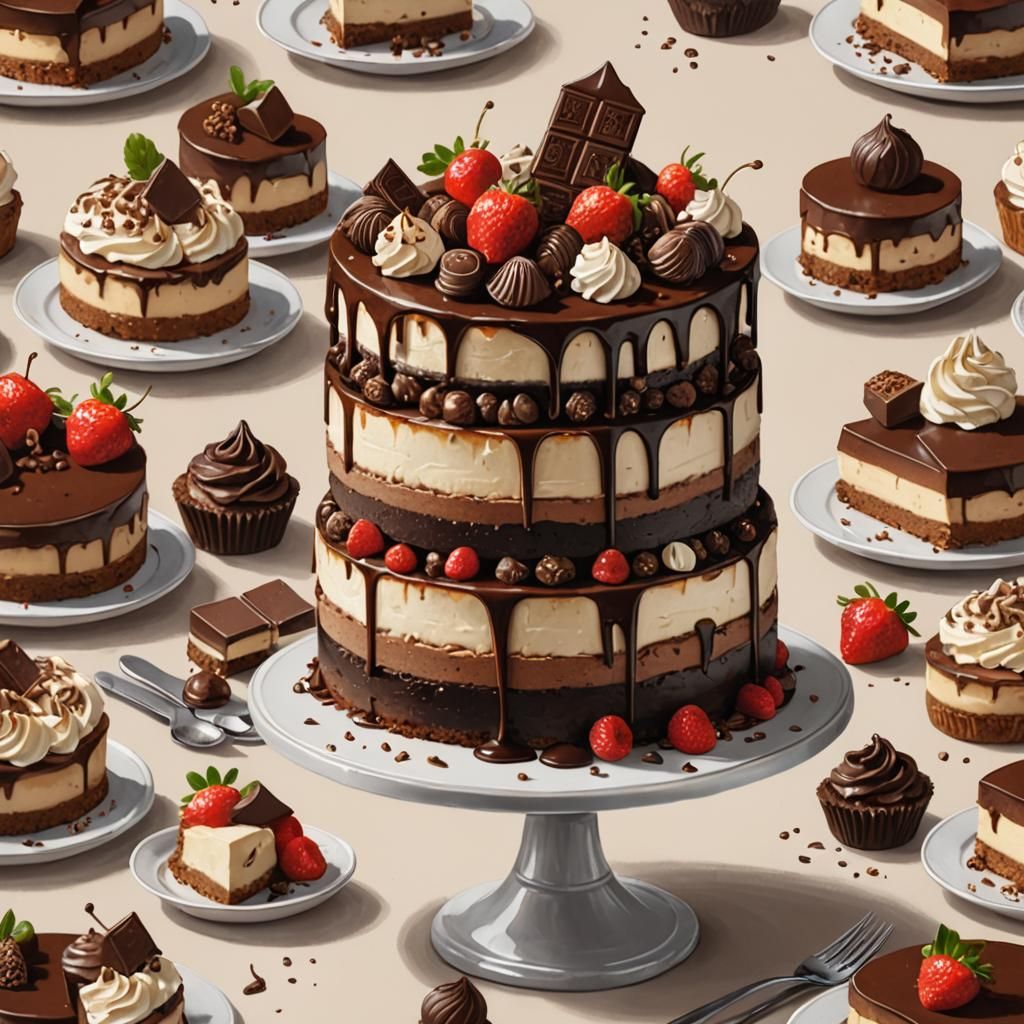 Elegant Woman Enjoys Chocolate Cheesecake, Detailed Digital ...