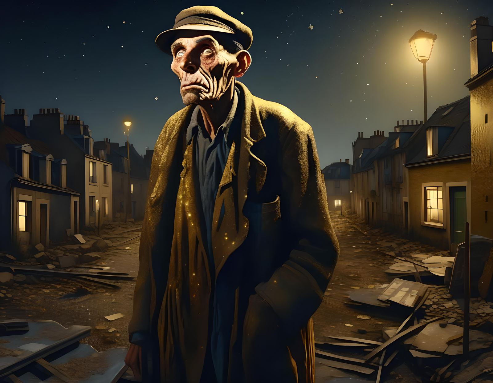 Emaciated Worker in 1920s Paris Suburbs, Hyperrealistic