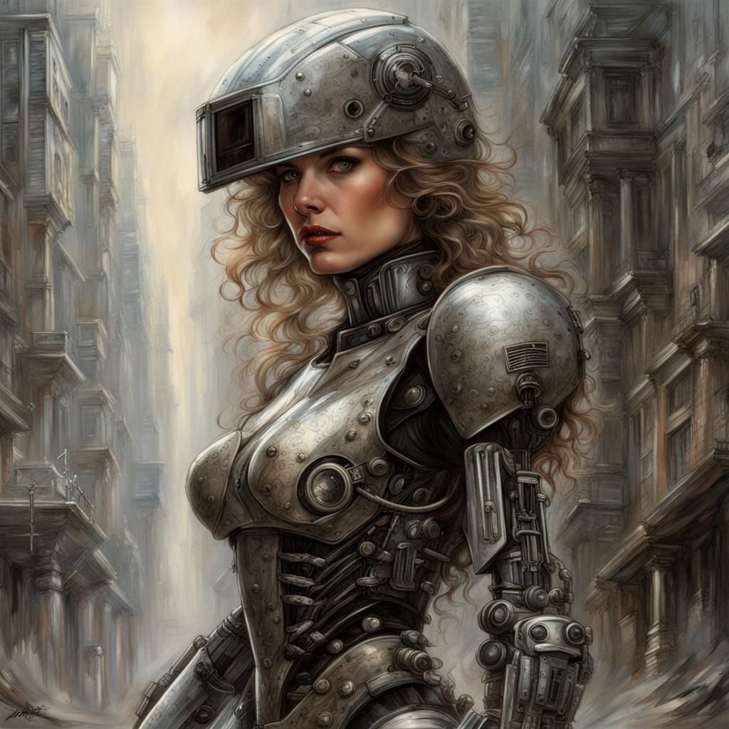 Female Robocop in Cinematic Digital Painting Style
