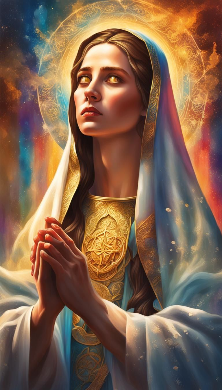 Saint Woman Prayer Card: Hyperrealistic Splash Art