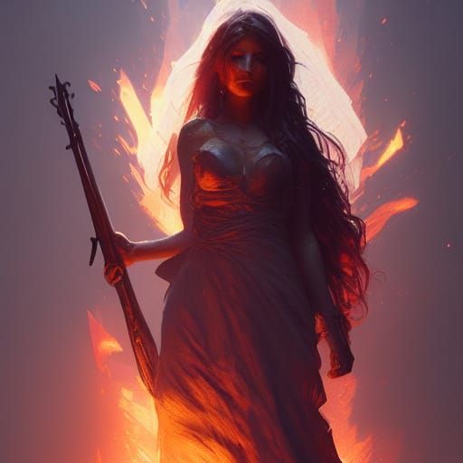 Mythical Firestarter Woman in Dark Fantasy Style