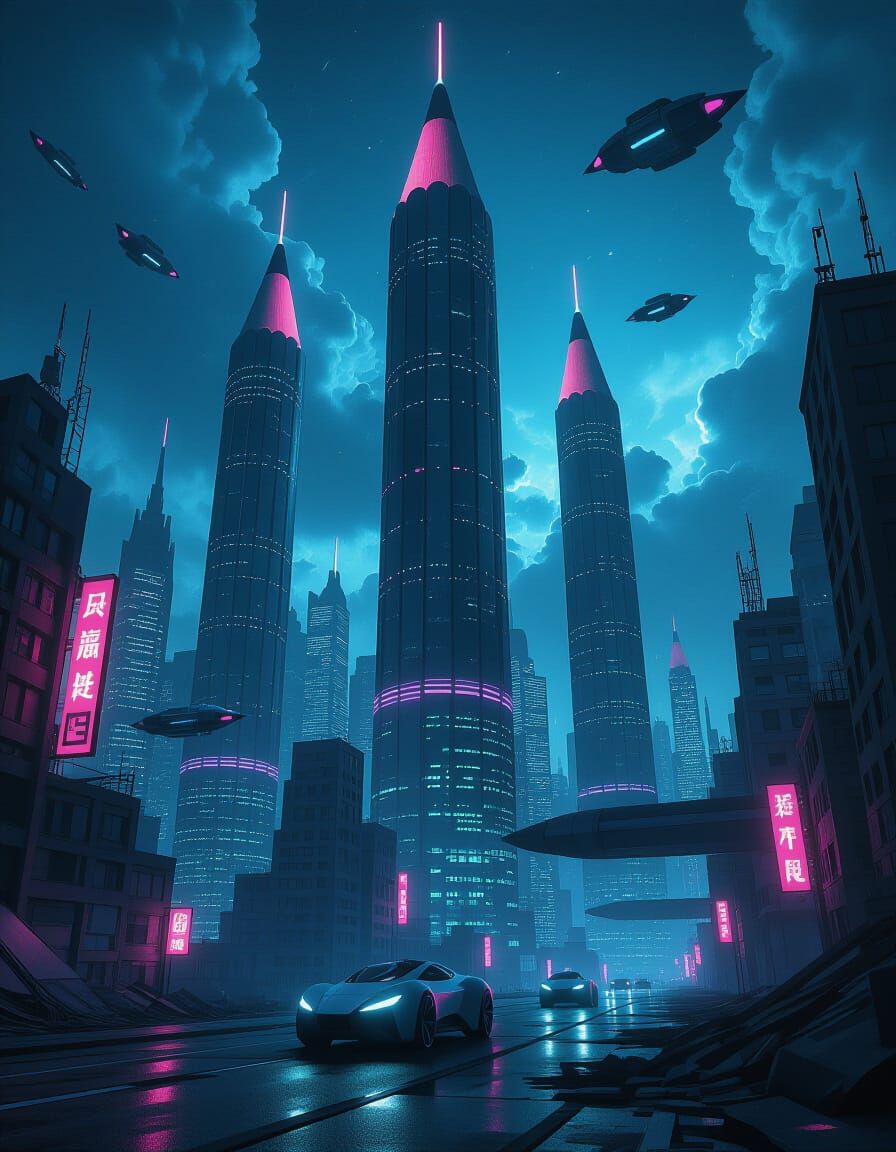 Futuristic Pencil Cityscape in Surreal Style