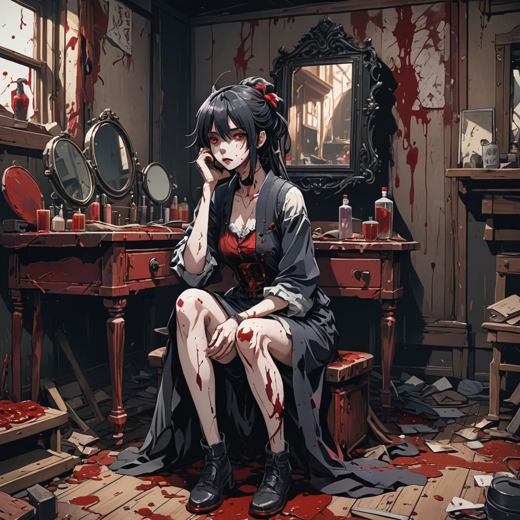 Manga Scan of Crazed Woman at Bloody Vanity