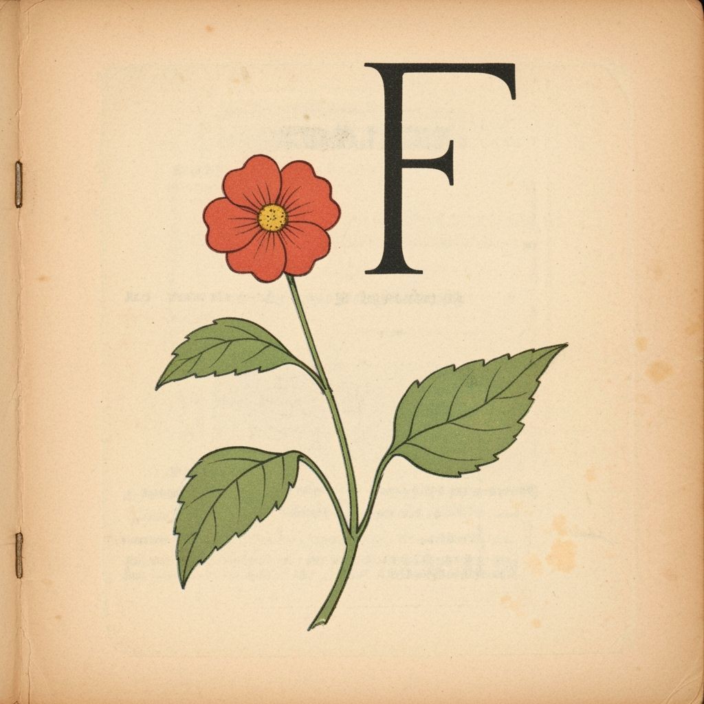 Letter F and Flower in 1920s Illustration Style