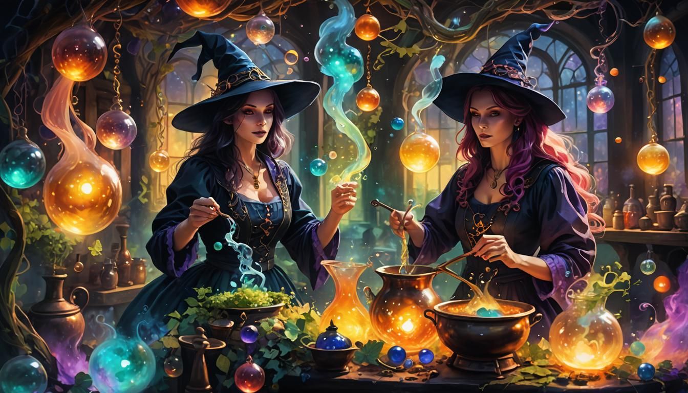 Mystical Witch Brew in Surreal Apothecary