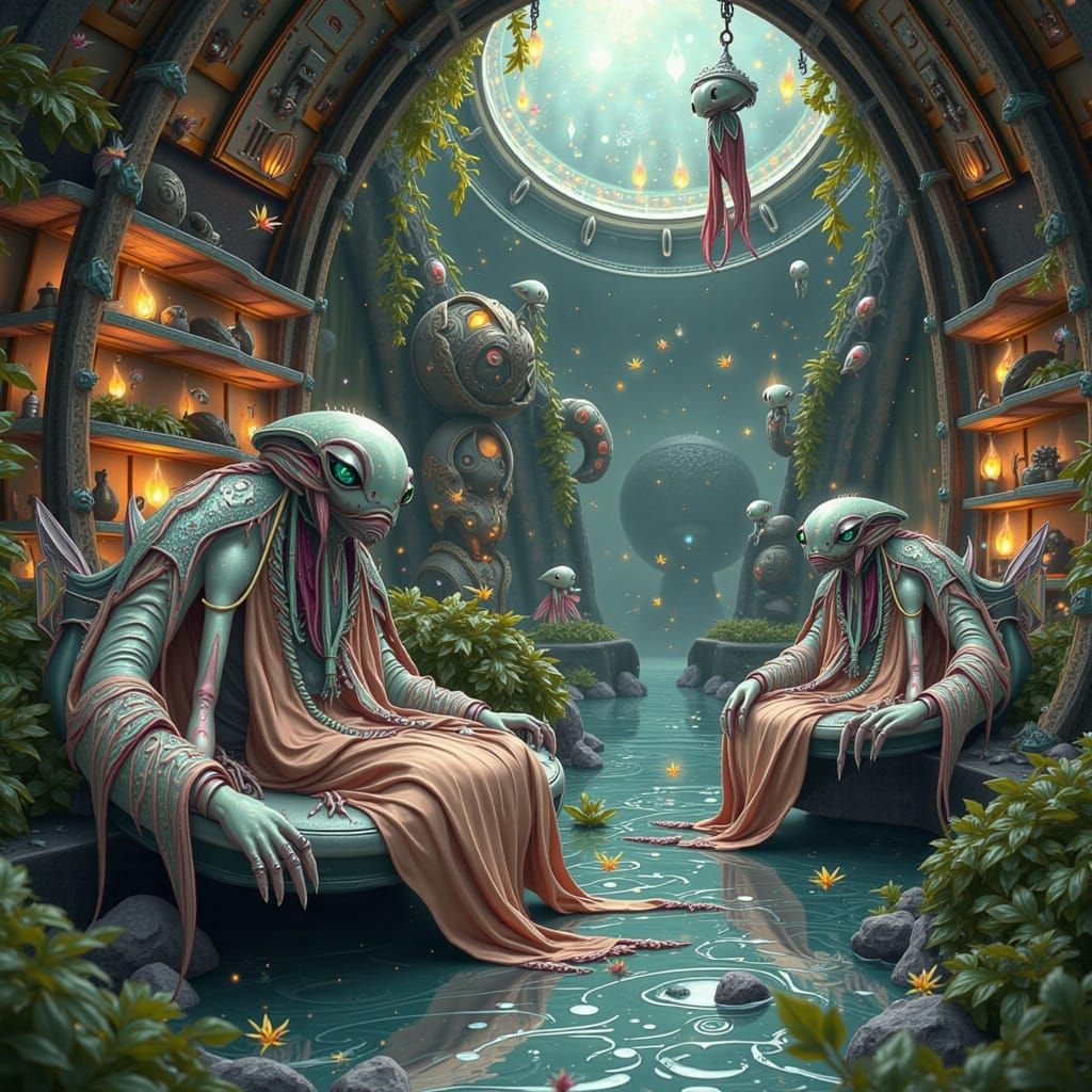 Octopus Aliens in Bioluminescent Alienpunk Living Room