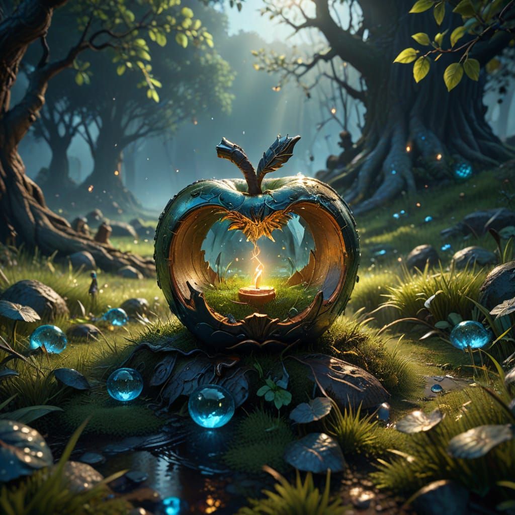 Golden Key in an Apple, Fantasy Concept Art