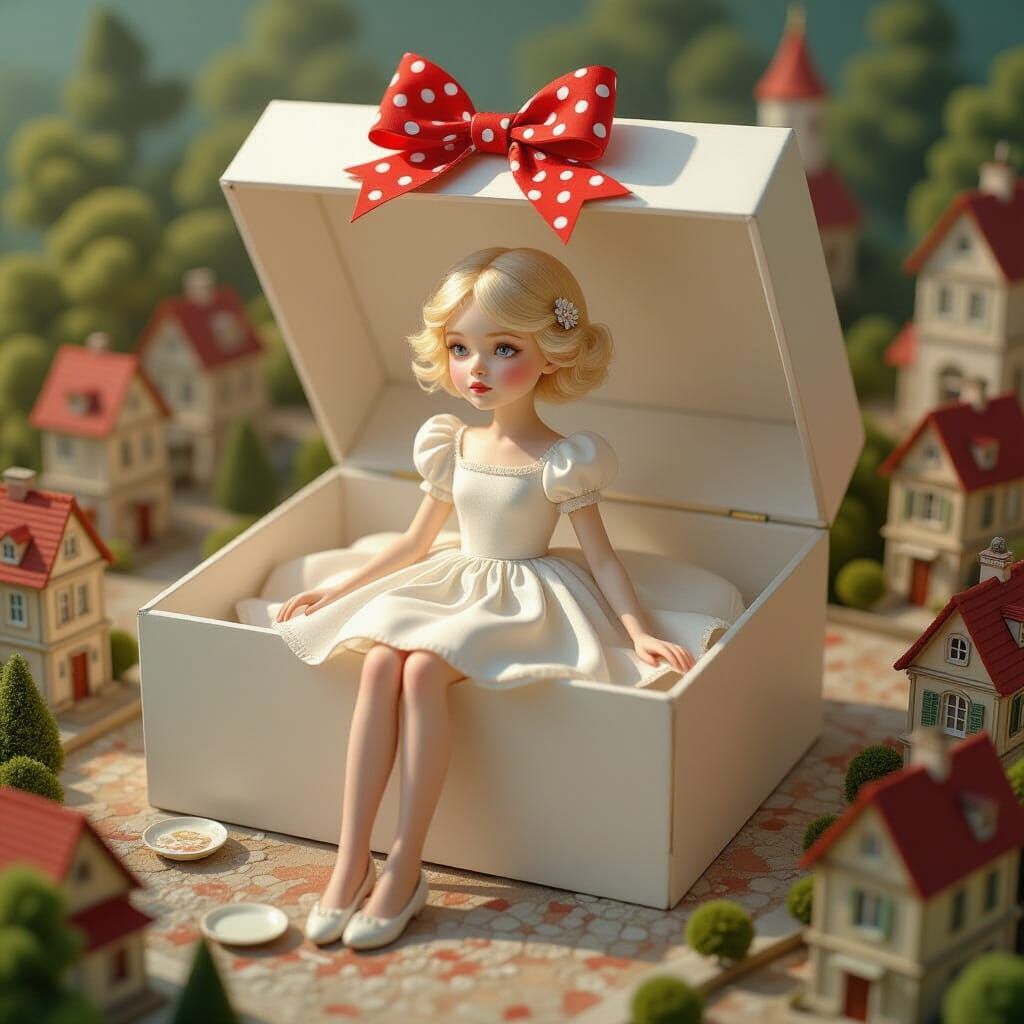 Thumbelina in Miniature City, Hyperrealistic Style