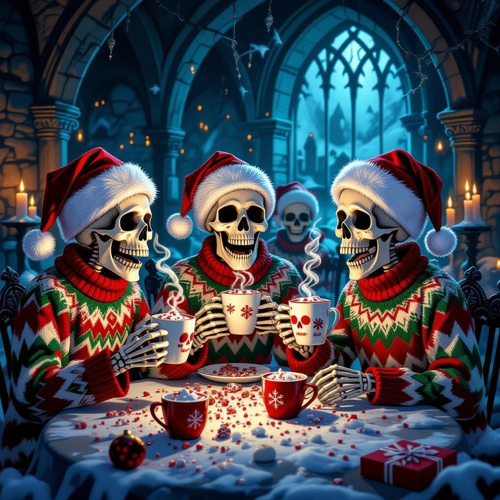 Skeleton Christmas Party in Crypt