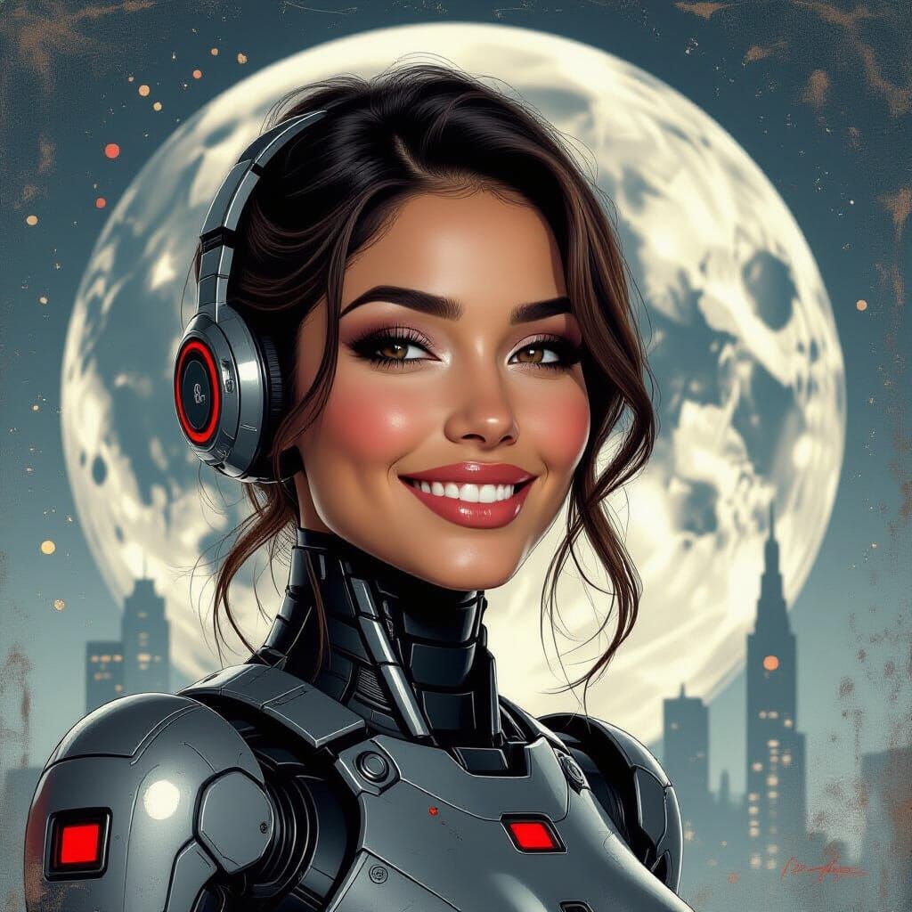 Gritty Android Portrait in Sci-Fi Pin-Up Style