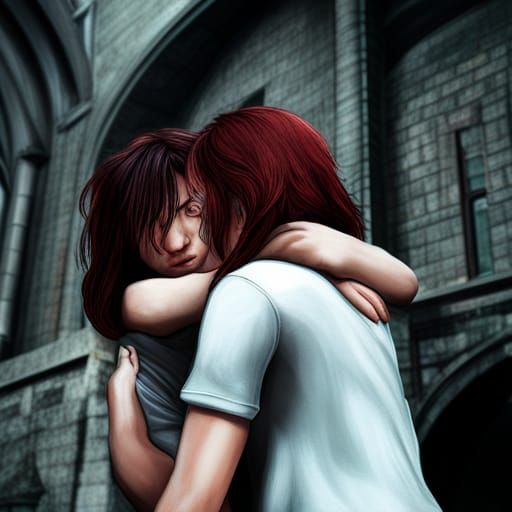 Fred Weasley Hugs a Girl at Hogwarts