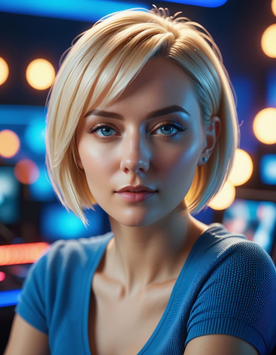Young Woman in Arcade: Hyper-Realistic Digital Portrait