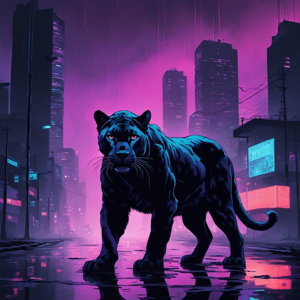 Gritty City Panther Under Neon Skies
