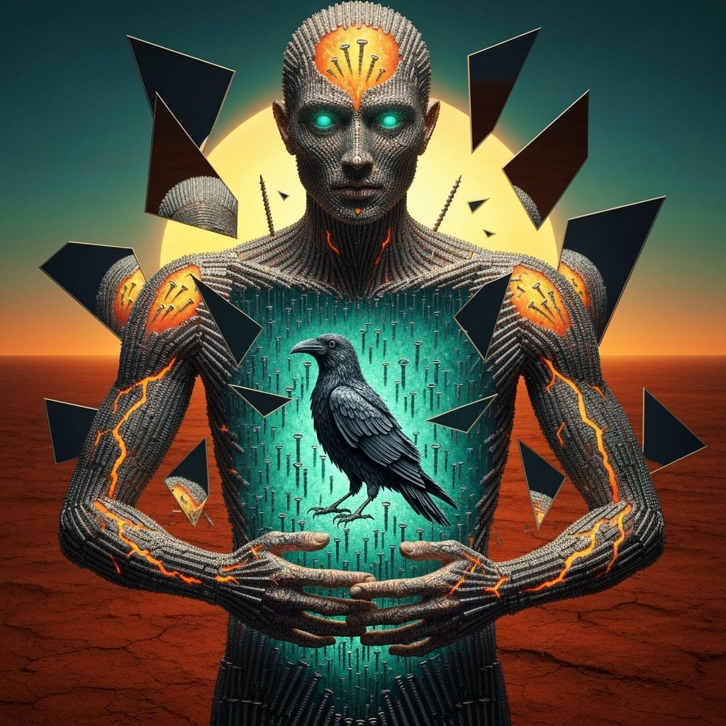 Surreal Figure of Screws Reveals Bioluminescent Oasis